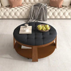 Round Ottoman Coffee Table with Storage Shelf and Wheels, 36" Diameter