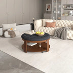 Round Ottoman Coffee Table with Storage Shelf and Wheels, 36" Diameter