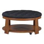 Round Ottoman Coffee Table with Storage Shelf and Wheels, 36" Diameter
