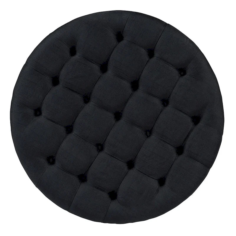 Round Ottoman Coffee Table with Storage Shelf and Wheels, 36" Diameter