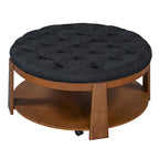 Round Ottoman Coffee Table with Storage Shelf and Wheels, 36" Diameter