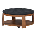Round Ottoman Coffee Table with Storage Shelf and Wheels, 36" Diameter