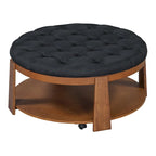 Round Ottoman Coffee Table with Storage Shelf and Wheels, 36" Diameter