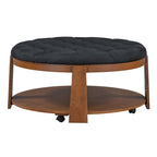 Round Ottoman Coffee Table with Storage Shelf and Wheels, 36" Diameter
