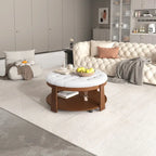 Round Ottoman Coffee Table with Storage Shelf and Wheels, 36" Diameter