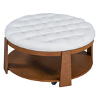 Round Ottoman Coffee Table with Storage Shelf and Wheels, 36" Diameter