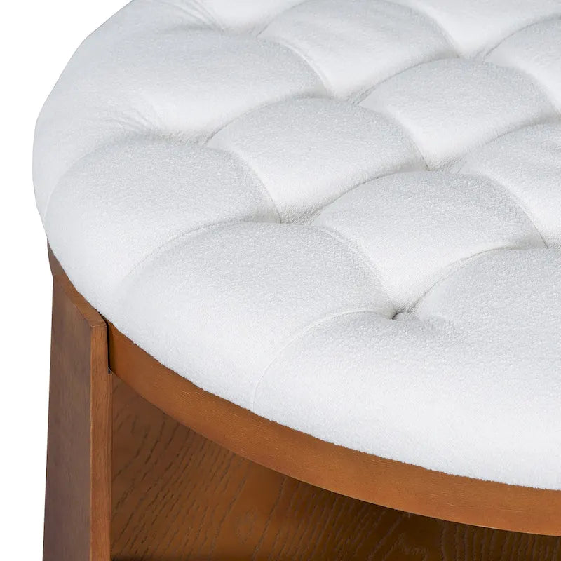 Round Ottoman Coffee Table with Storage Shelf and Wheels, 36" Diameter