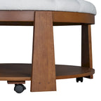 Round Ottoman Coffee Table with Storage Shelf and Wheels, 36" Diameter