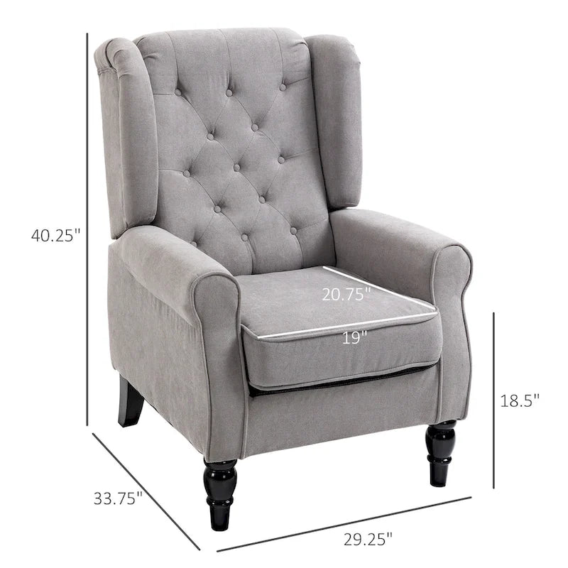 Button-Tufted Accent Chair with High Wingback and Padded Seat, Grey