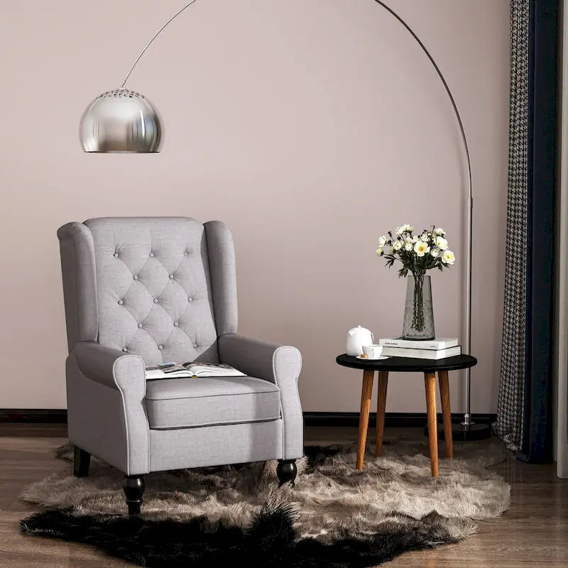 Button-Tufted Accent Chair with High Wingback and Padded Seat, Grey