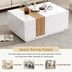 Coffee Table with 2 Drawers – Faux Marble and Wood Grain Finish
