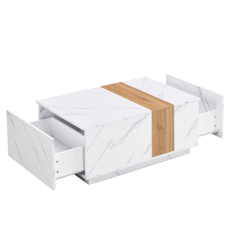Coffee Table with 2 Drawers – Faux Marble and Wood Grain Finish