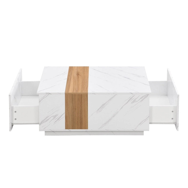 Coffee Table with 2 Drawers – Faux Marble and Wood Grain Finish