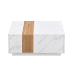 Coffee Table with 2 Drawers – Faux Marble and Wood Grain Finish