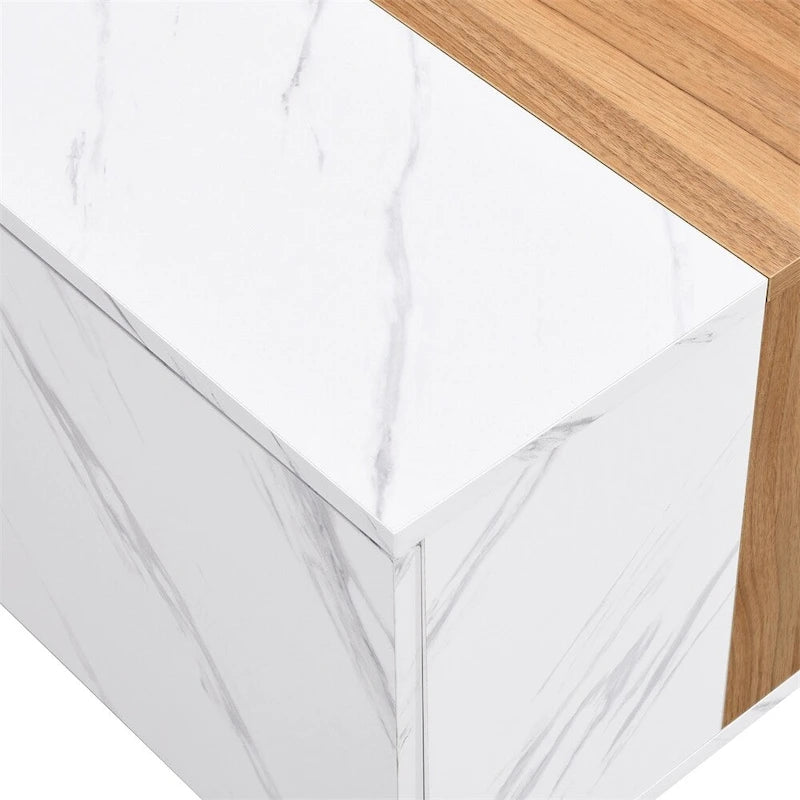 Coffee Table with 2 Drawers – Faux Marble and Wood Grain Finish