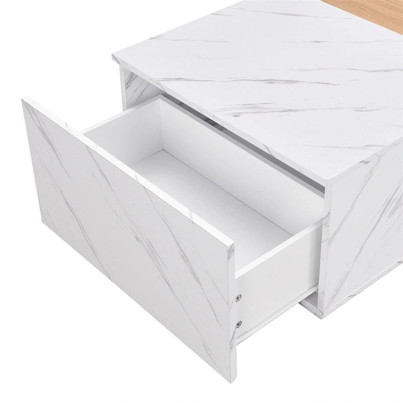 Coffee Table with 2 Drawers – Faux Marble and Wood Grain Finish