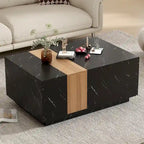Coffee Table with 2 Drawers – Faux Marble and Wood Grain Finish