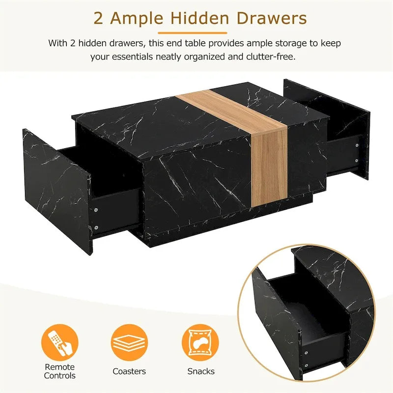 Coffee Table with 2 Drawers – Faux Marble and Wood Grain Finish