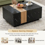Coffee Table with 2 Drawers – Faux Marble and Wood Grain Finish