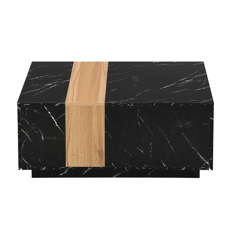 Coffee Table with 2 Drawers – Faux Marble and Wood Grain Finish