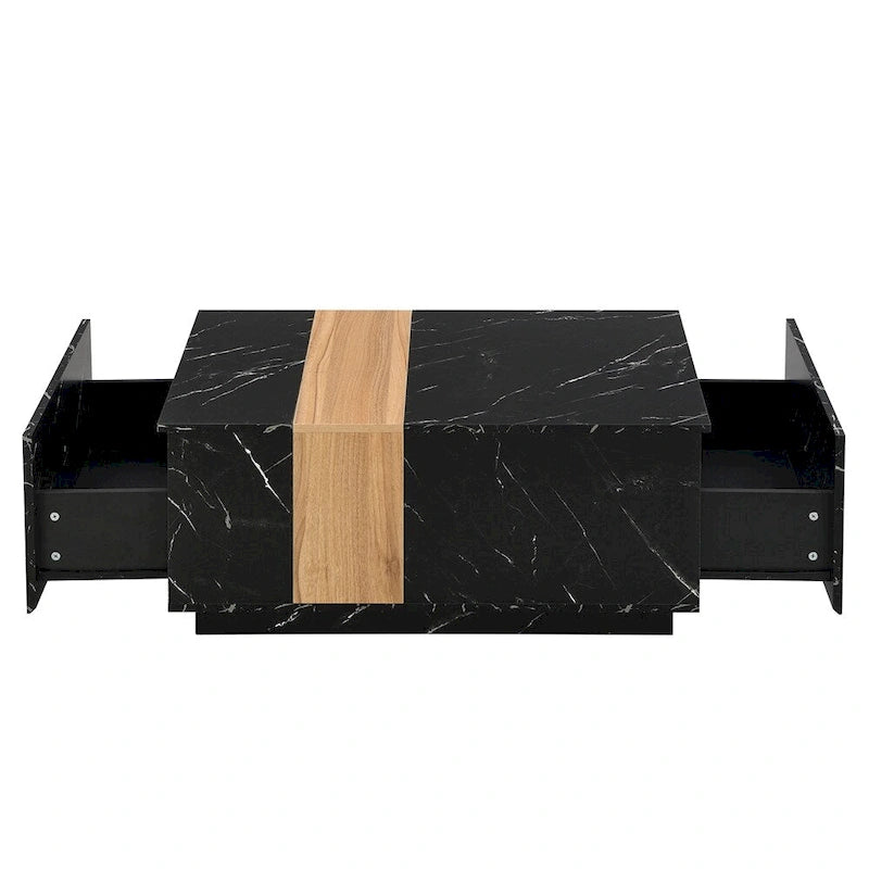 Coffee Table with 2 Drawers – Faux Marble and Wood Grain Finish