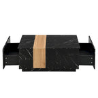Coffee Table with 2 Drawers – Faux Marble and Wood Grain Finish