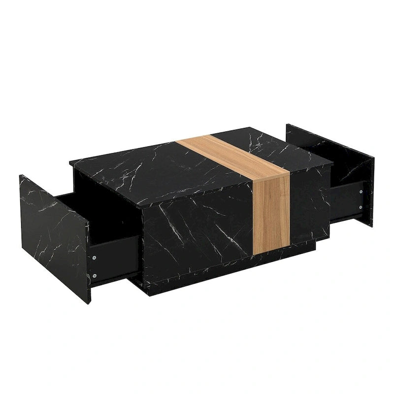 Coffee Table with 2 Drawers – Faux Marble and Wood Grain Finish