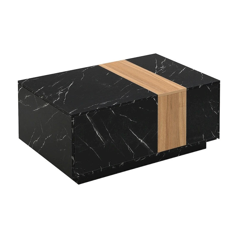 Coffee Table with 2 Drawers – Faux Marble and Wood Grain Finish