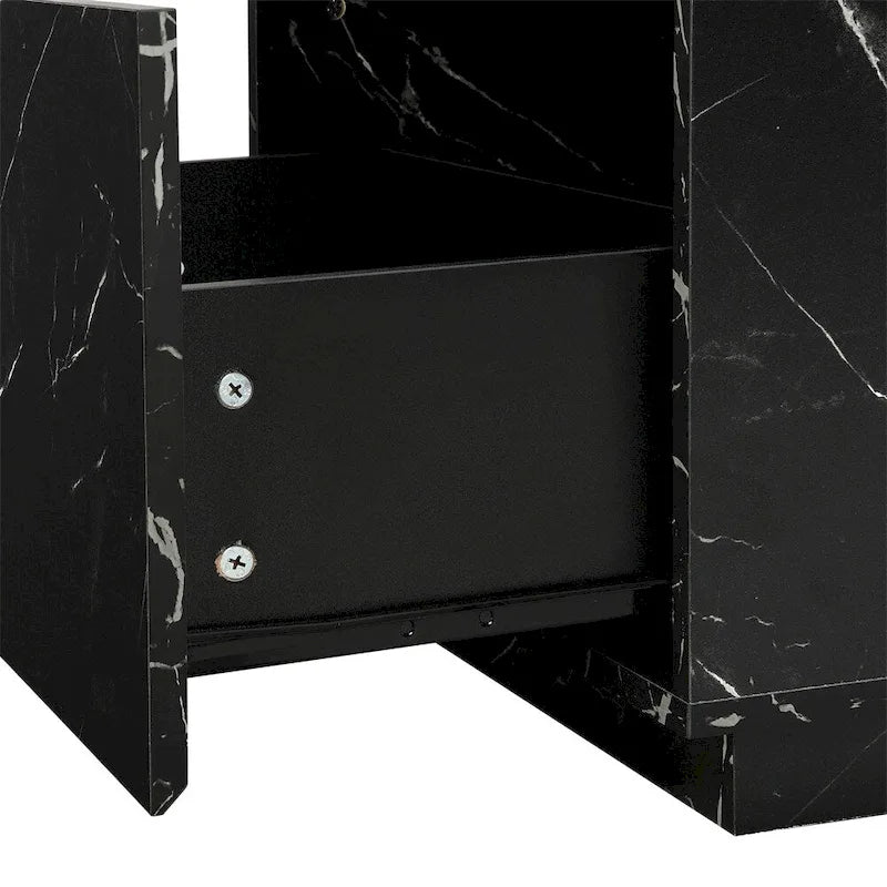 Coffee Table with 2 Drawers – Faux Marble and Wood Grain Finish