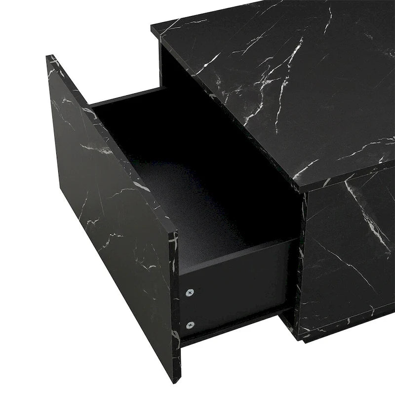 Coffee Table with 2 Drawers – Faux Marble and Wood Grain Finish