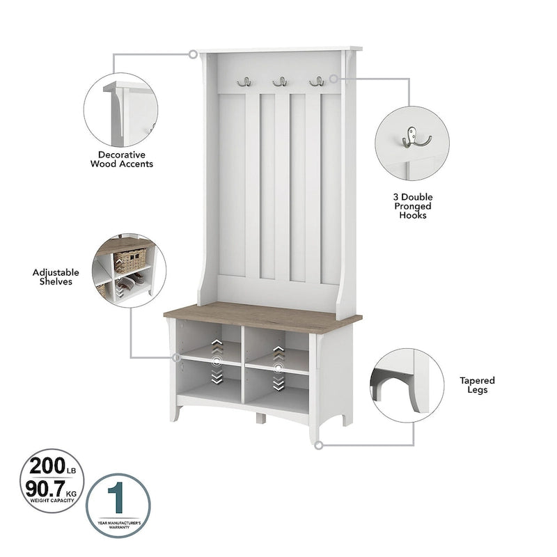 Hall Tree with Shoe Storage Bench and Coat Hooks