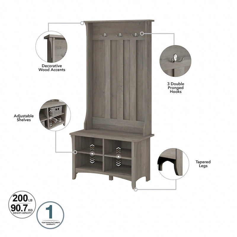 Hall Tree with Shoe Storage Bench and Coat Hooks