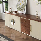 78.74-Inch TV Stand with Wood-Look Top, 5 Cabinets and 3 Drawers