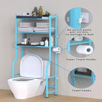3-Tier Over-Toilet Storage Rack with 4 Hooks and Paper Holder, Carbon Steel, 26" x 8.6" x 64"