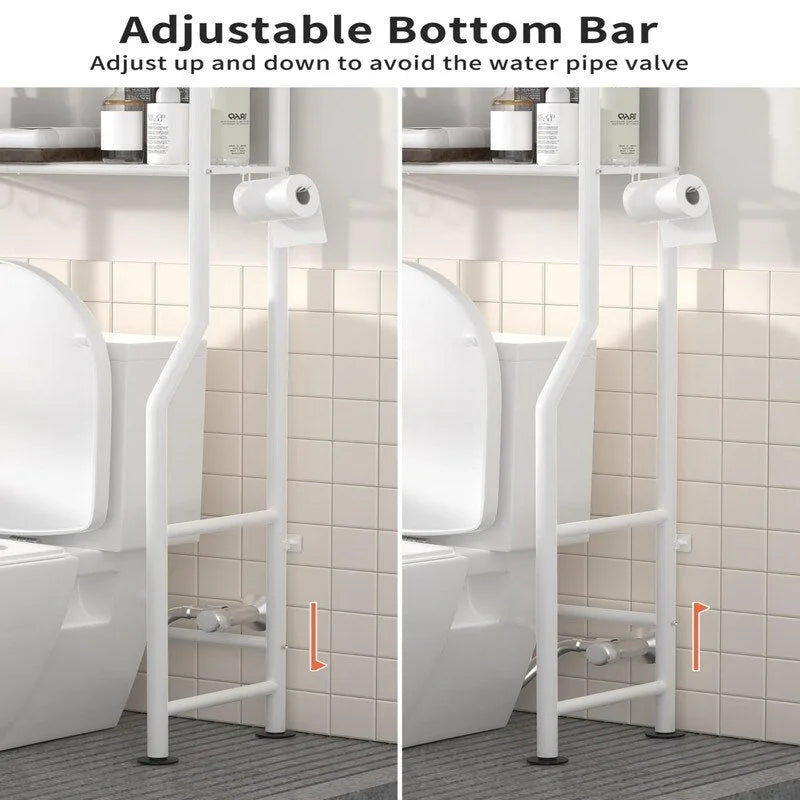 3-Tier Over-Toilet Storage Rack with 4 Hooks and Paper Holder, Carbon Steel, 26" x 8.6" x 64"