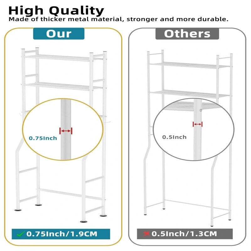 3-Tier Over-Toilet Storage Rack with 4 Hooks and Paper Holder, Carbon Steel, 26" x 8.6" x 64"