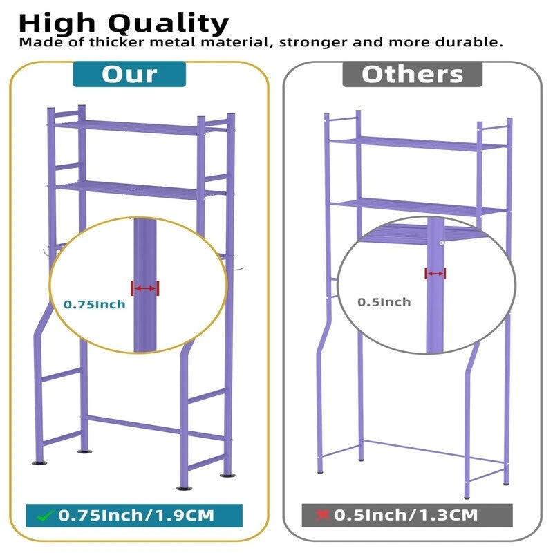 3-Tier Over-Toilet Storage Rack with 4 Hooks and Paper Holder, Carbon Steel, 26" x 8.6" x 64"