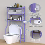 3-Tier Over-Toilet Storage Rack with 4 Hooks and Paper Holder, Carbon Steel, 26" x 8.6" x 64"
