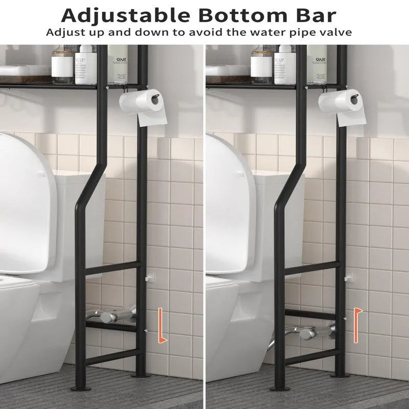 3-Tier Over-Toilet Storage Rack with 4 Hooks and Paper Holder, Carbon Steel, 26" x 8.6" x 64"