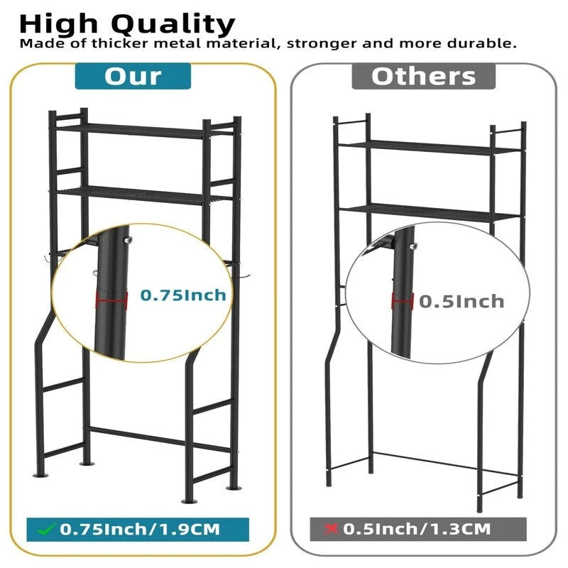 3-Tier Over-Toilet Storage Rack with 4 Hooks and Paper Holder, Carbon Steel, 26" x 8.6" x 64"