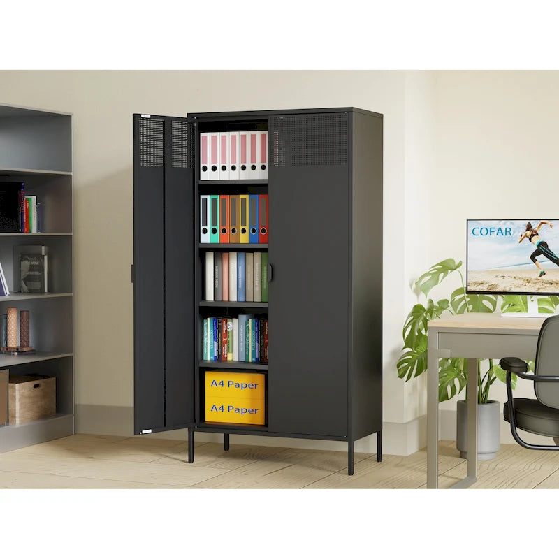 Metal Storage Cabinet with Ventilated Door – 5-Tier Adjustable Shelves
