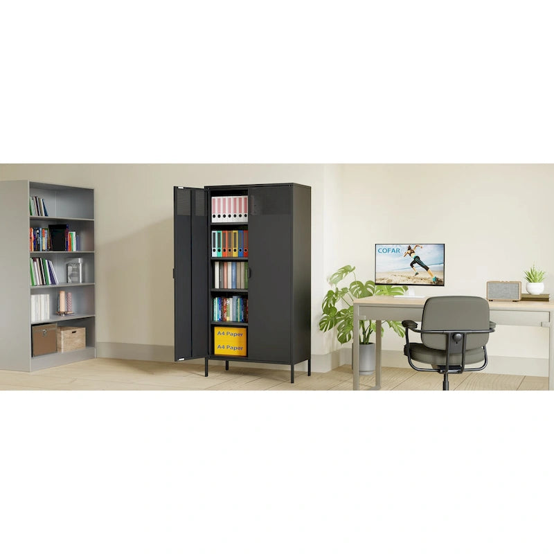 Metal Storage Cabinet with Ventilated Door – 5-Tier Adjustable Shelves