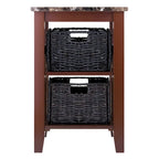 Side Table with Faux Marble Top and 2 Woven Baskets