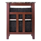 Side Table with Faux Marble Top and 2 Woven Baskets