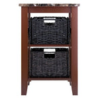 Side Table with Faux Marble Top and 2 Woven Baskets