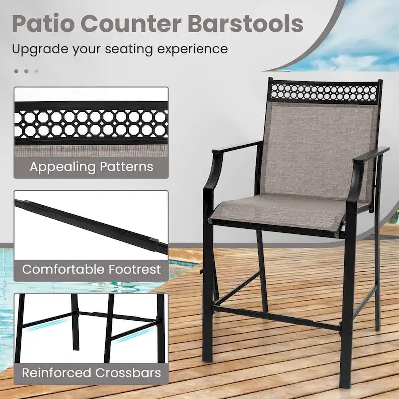 Metal Frame Counter Stools Set of 2 with Footrest and Backrest