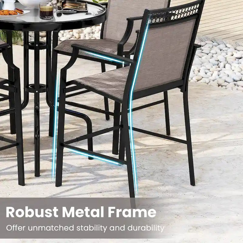 Metal Frame Counter Stools Set of 2 with Footrest and Backrest