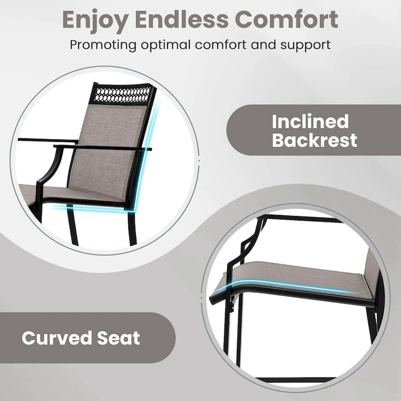 Metal Frame Counter Stools Set of 2 with Footrest and Backrest