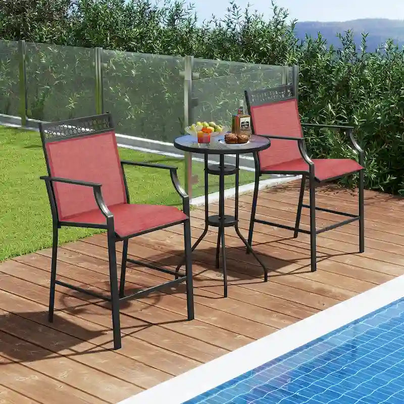 Metal Frame Counter Stools Set of 2 with Footrest and Backrest