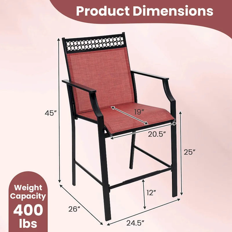 Metal Frame Counter Stools Set of 2 with Footrest and Backrest